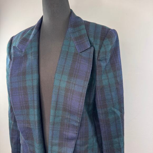 VINTAGE Giorgio Sant'Angelo Blazer Wool Academia Plaid Lapel Double Breasted VTG - Picture 2 of 8